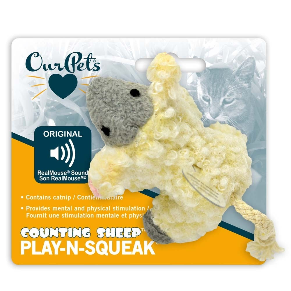 OurPets Play N Squeak Counting Sheep Catnip Toy Yellow, Grey 1ea