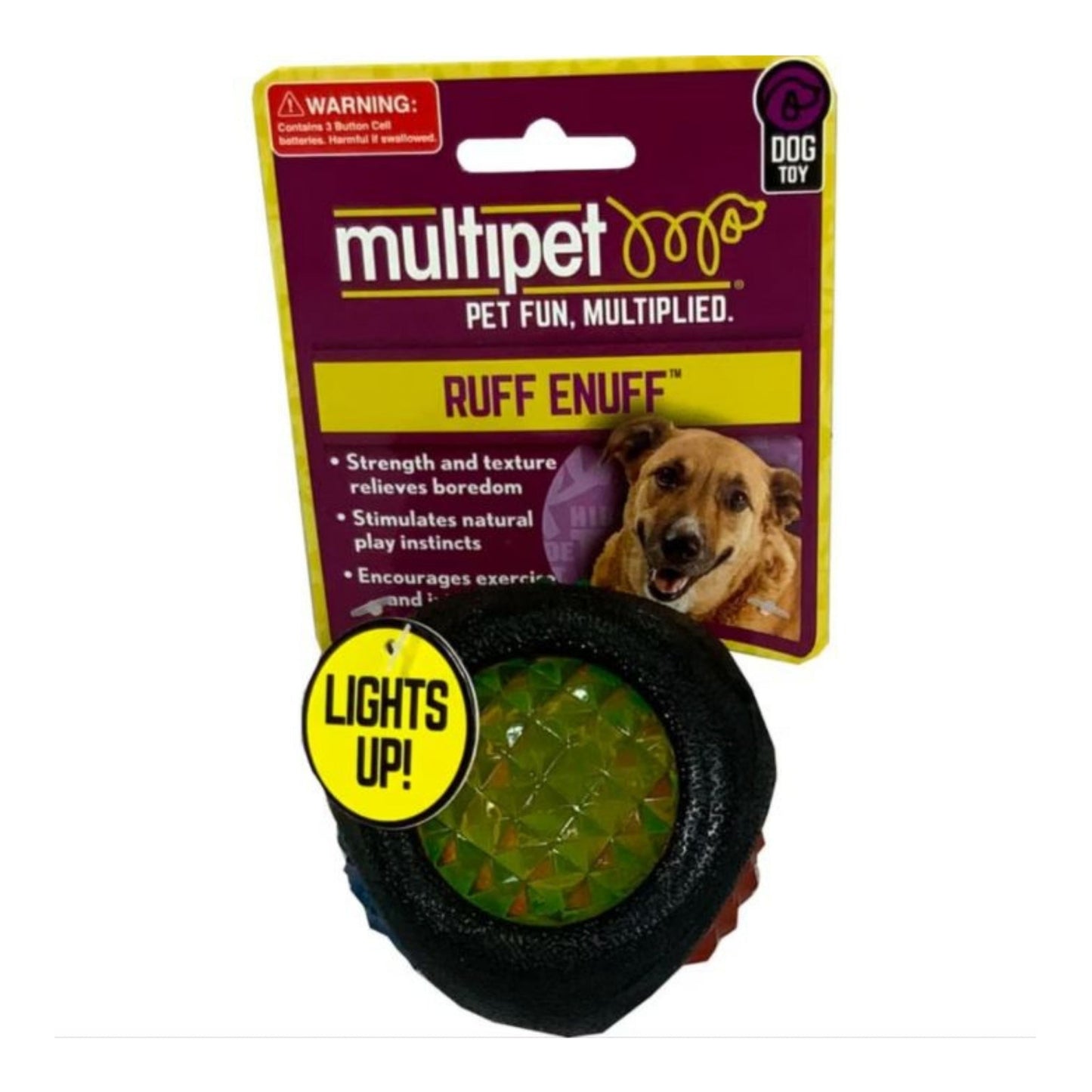 Multipet Ruff Enuff TPR Dental Diamond Ball w/LED Light Dog Toy Multi-Color 1ea/3 in