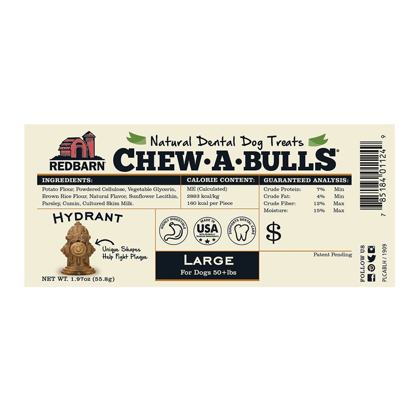 Redbarn Pet Products Chew-A-Bulls Dental Dog Treat Hydrant 1ea/6 pk, LG