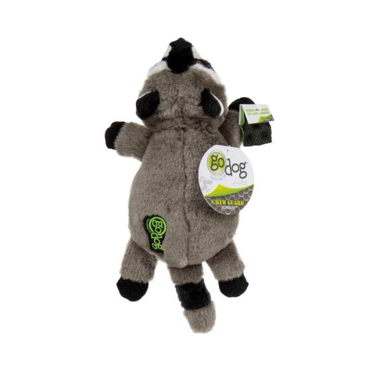 Godog Flatz Raccoon Squeaky Plush Flattie Dog Toy Grey Large