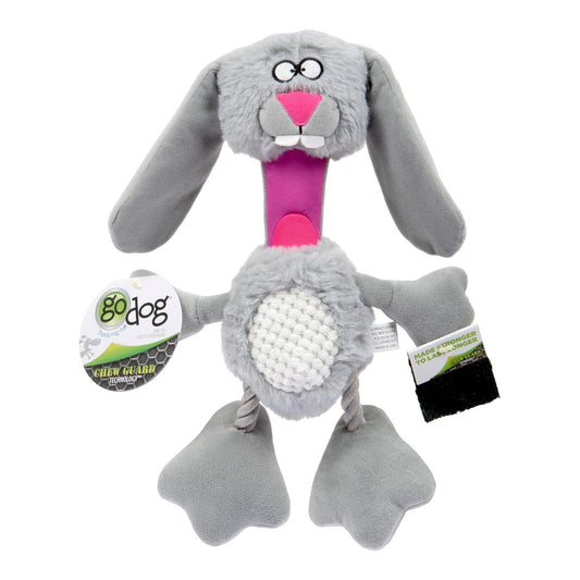 Godog Multi Tugs Rabbit Squeaky Dog Toy Grey Small