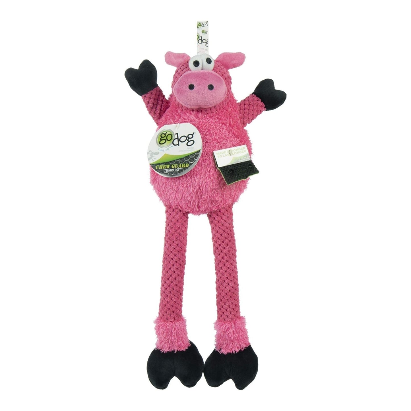 Godog Checkers Skinny Pig Dog Toy Pink Large