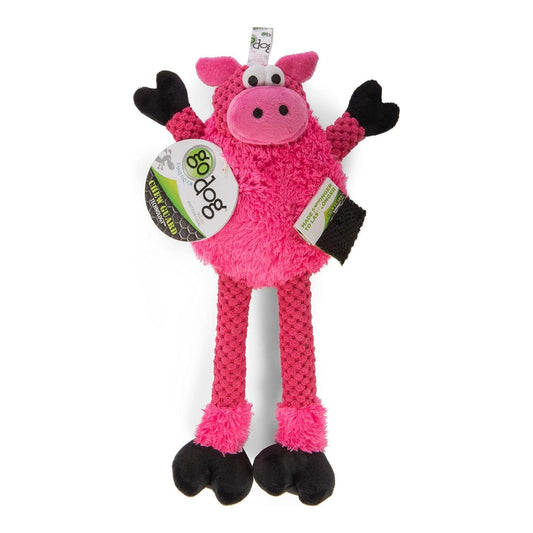 Godog Checkers Skinny Pig Dog Toy Pink Mini