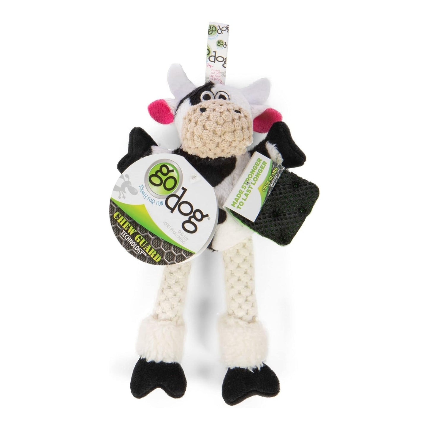 Godog Checkers Skinny Cow Dog Toy Black/White Mini