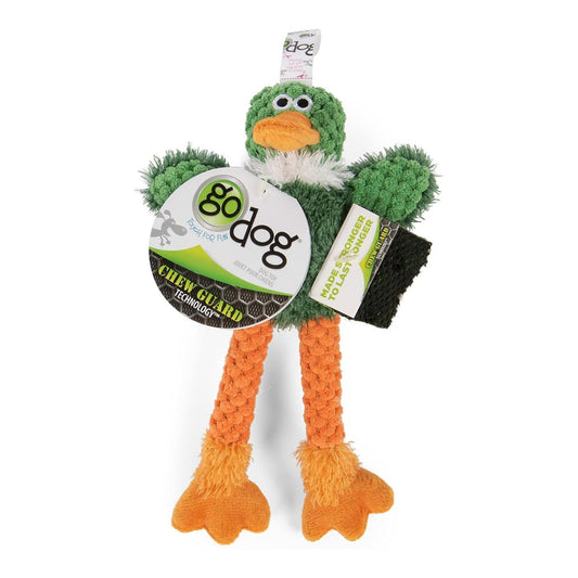 Godog Checkers Skinny Duck Dog Toy Green Mini