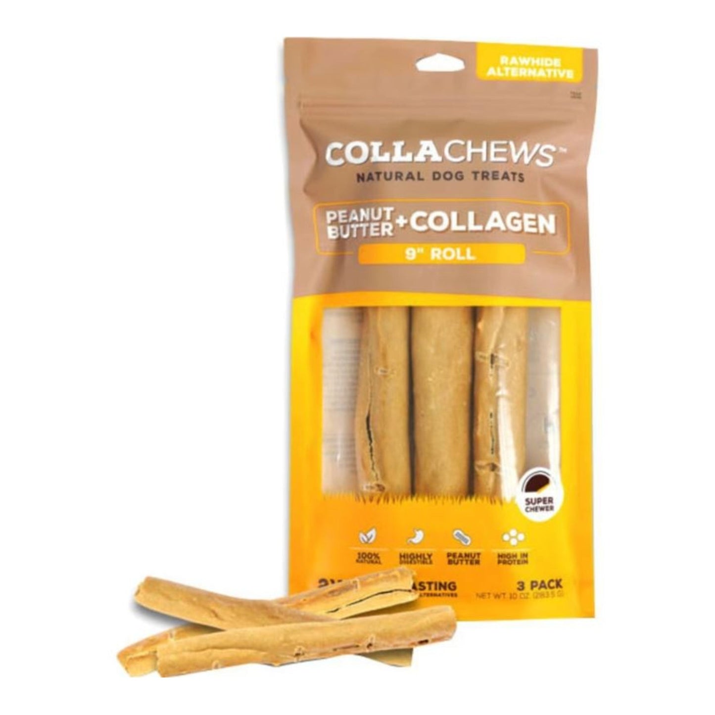 Collachews Collagen Roll Peanut Butter 9in. 3Pk