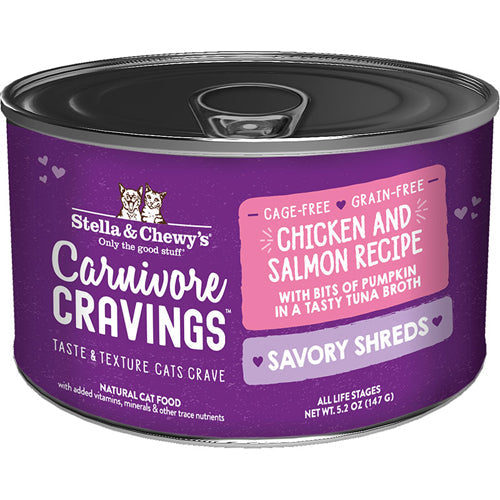 Stella and Chewys Cat Carnivore Cravings Shred Chicken and Salmon 5.2oz. (Case of 24)