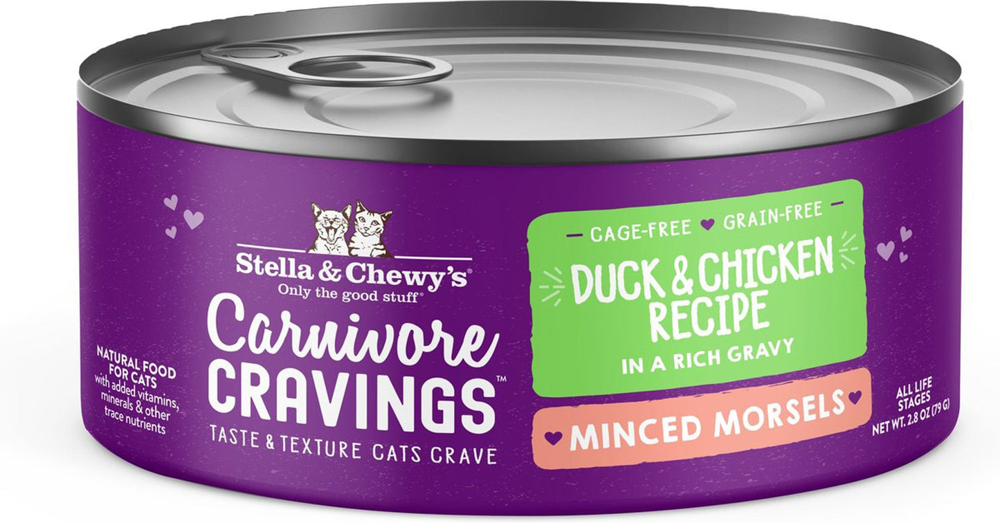 Stella and Chewys Cat Carnivore Cravings Minced Morsels Duck and Chicken 2.8oz. (Case of 24)