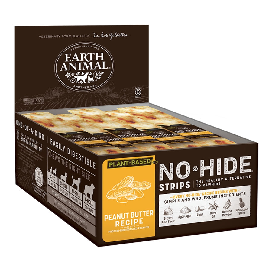 Earth Animal Dog No Hide Strips Peanut Butter 60 Count