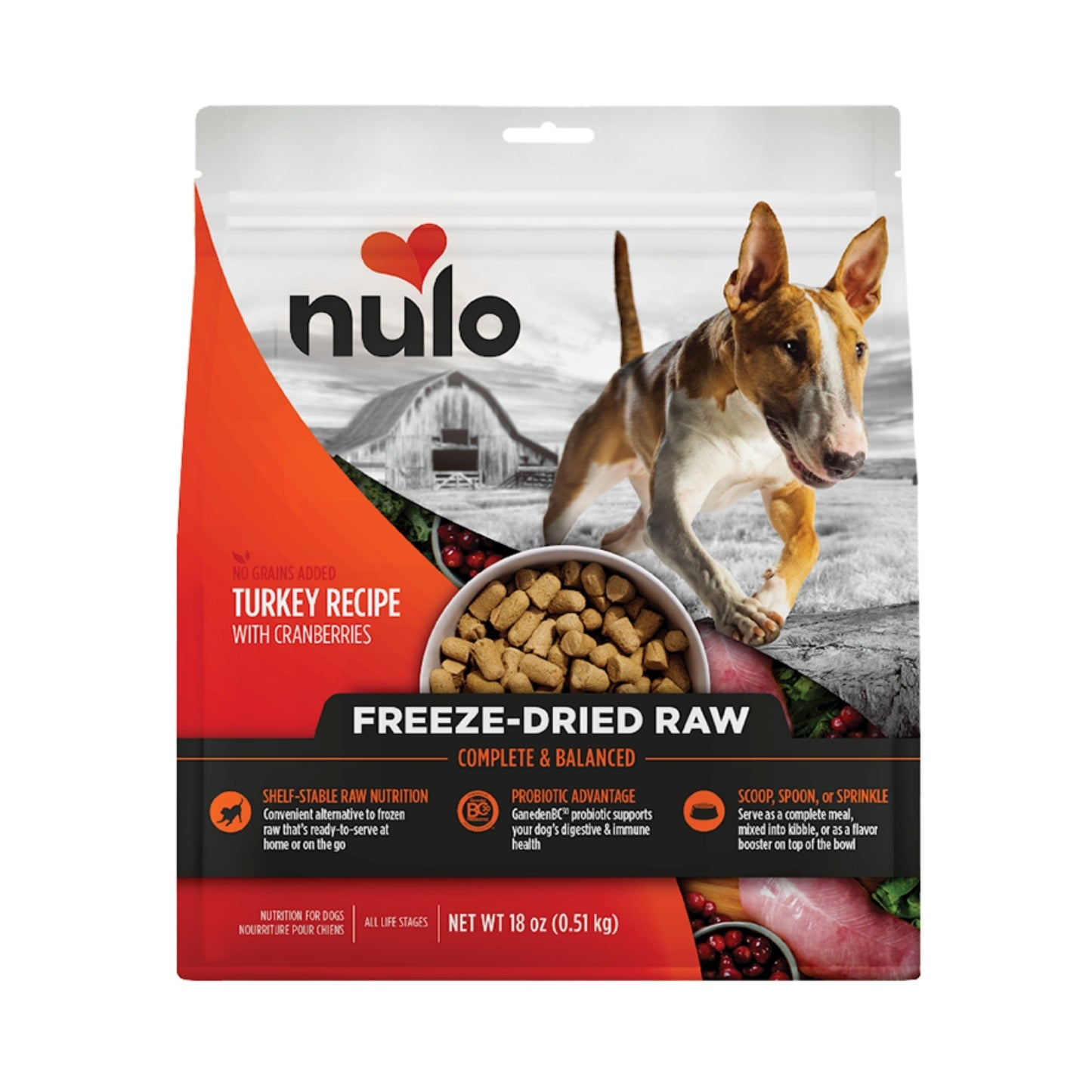 Nulo Dog Freeze-Dried Raw Grain Free Turkey & Cranberries 18oz.