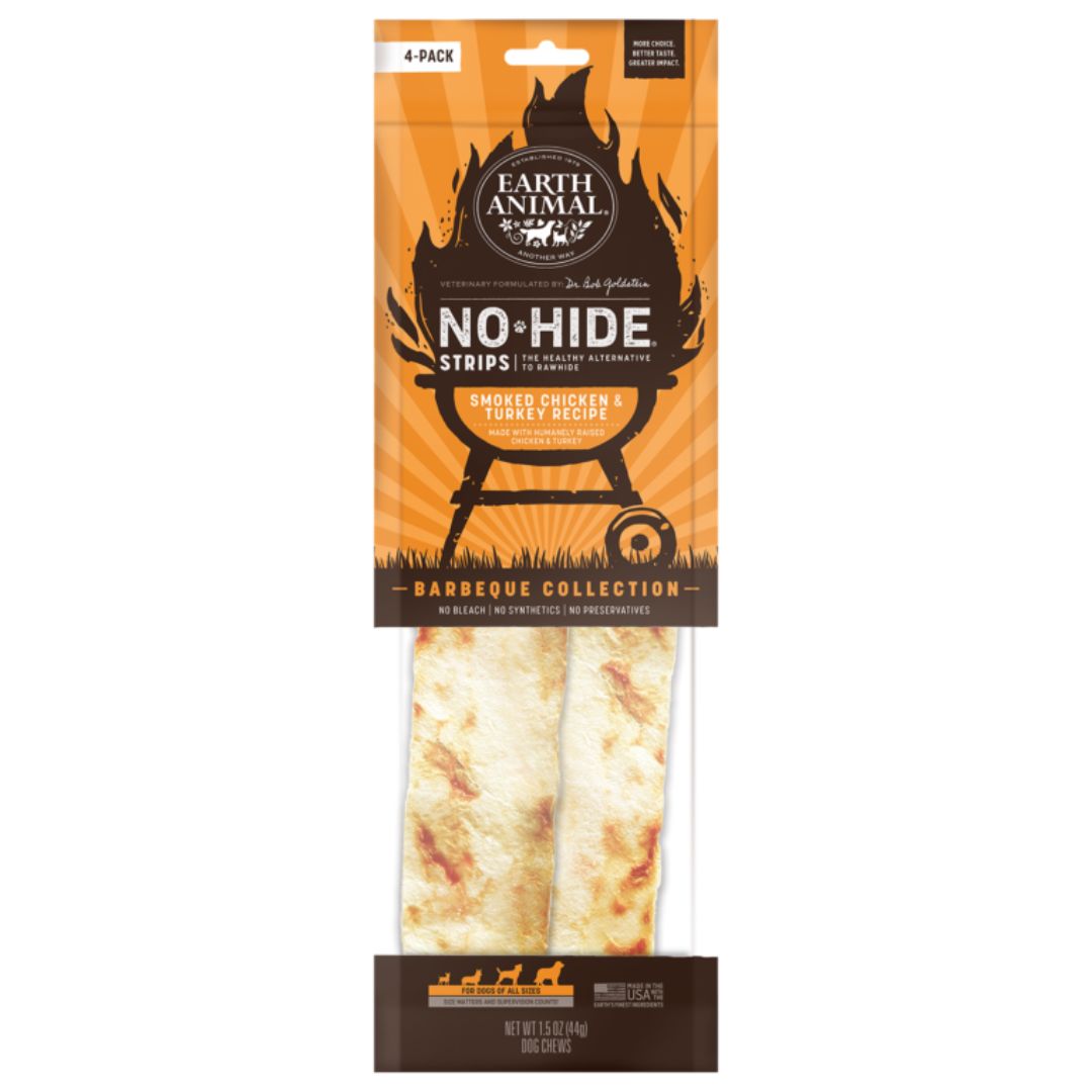 Earth Animal Dog No-Hide BBQ Strips Chicken/Turkey 4pack