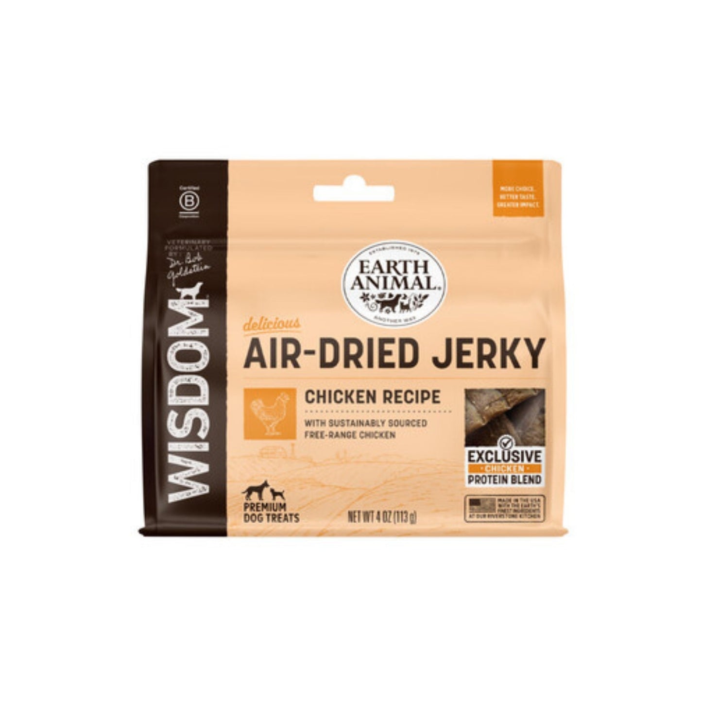 Earth Animal Dog Wisdom Air-Dried Jerky Chicken 4oz.