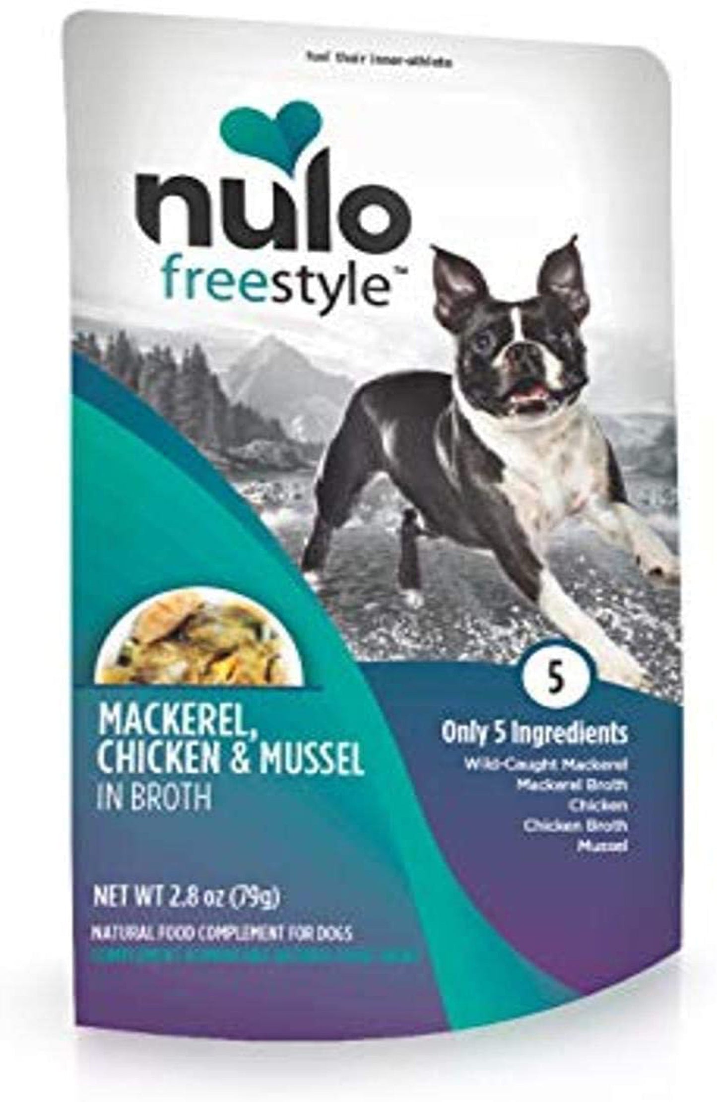 Nulo Freestyle Dog Food Topper Mackerel, Chicken & Mussel in Broth, 2.8oz. (Case of 24)