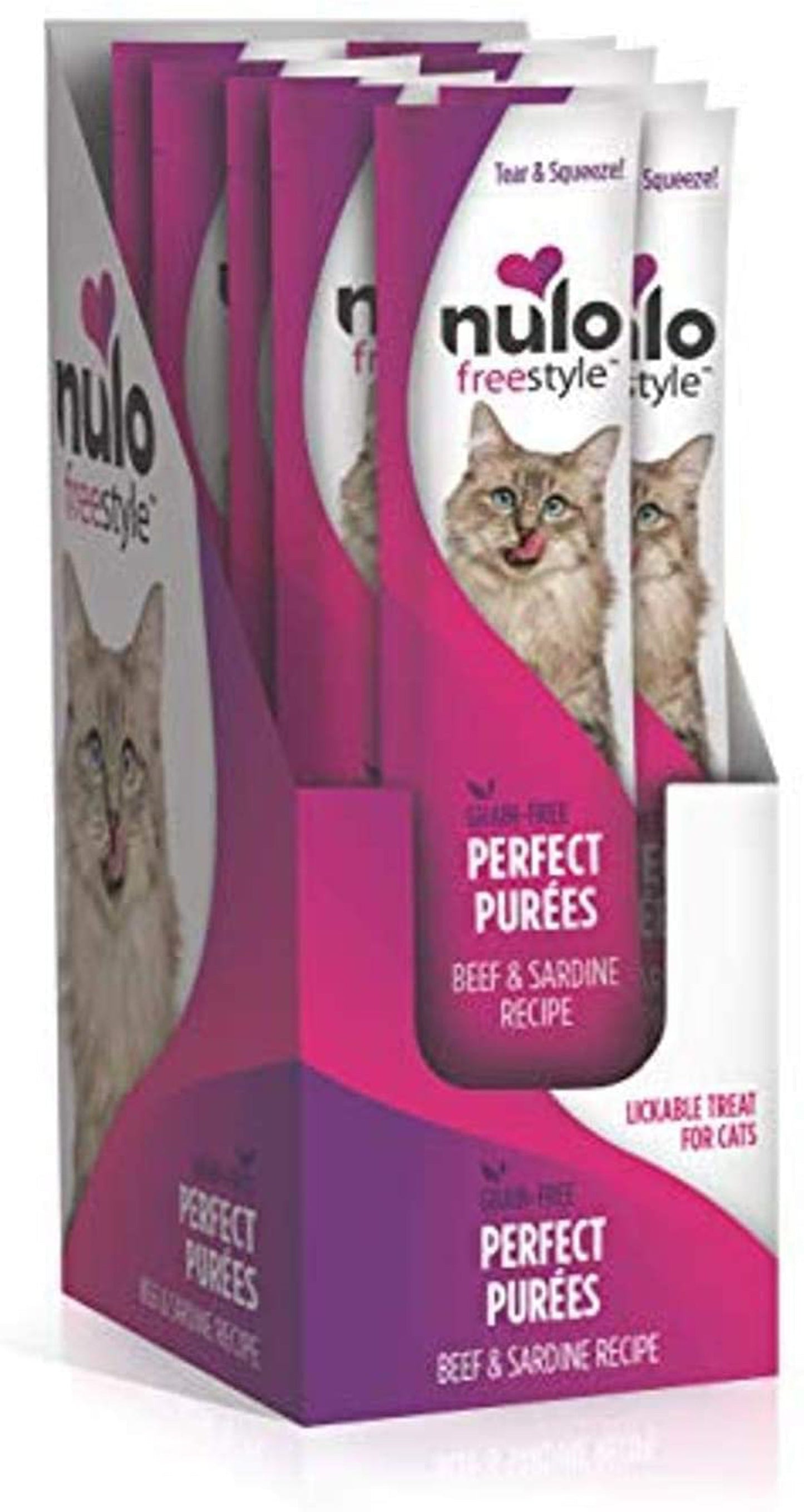 Nulo Freestyle Perfect Purees Grain-Free Cat Food Topper/Treat Beef & Sardine 48ea/0.5 oz, 48 pk