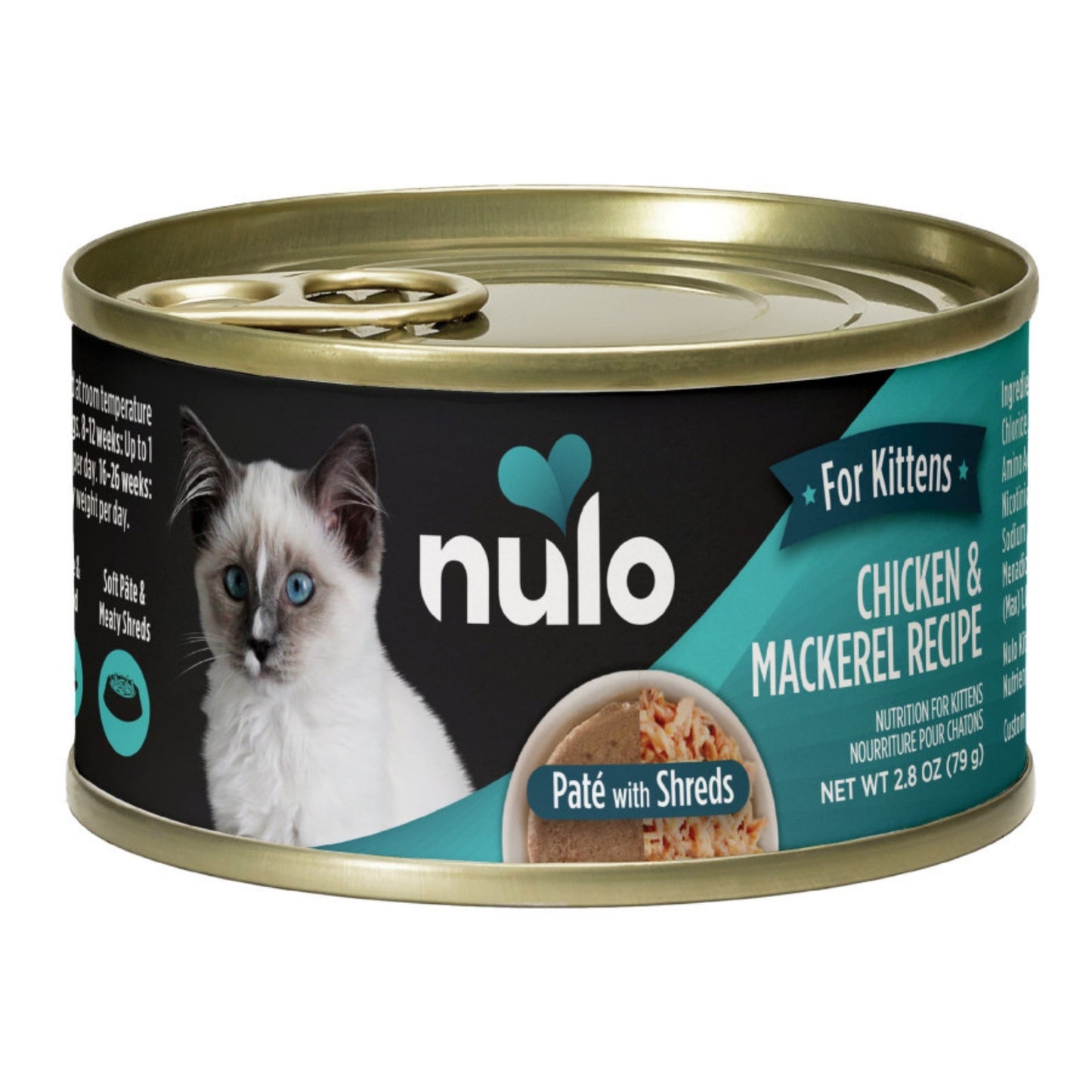 Nulo Pate w/Shreds Kitten Food Chicken & Mackerel 2.8oz. (Case of 12)