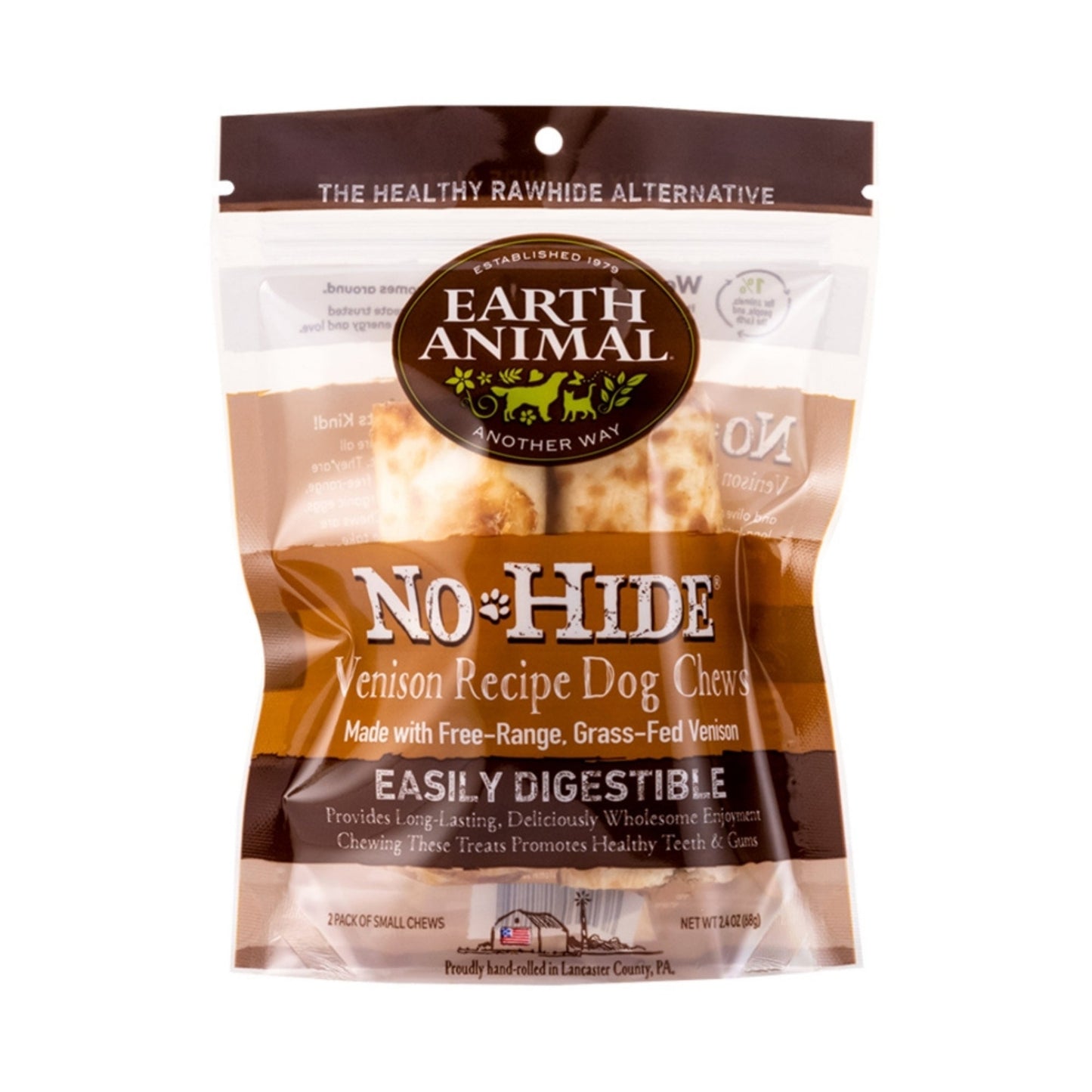 Earth Animal No Hide Venison Chews Dog Treats, 4 Inch, 2 Pack