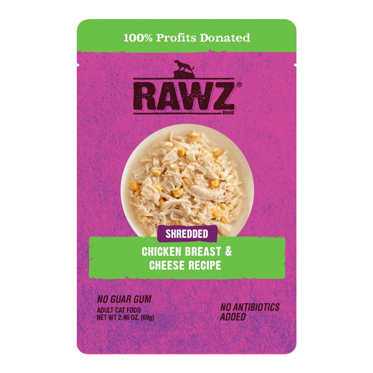 Rawz Shredded Cat Pouch Chicken Breast Cheese 2.46oz./8 Pouches/(Case of 6)