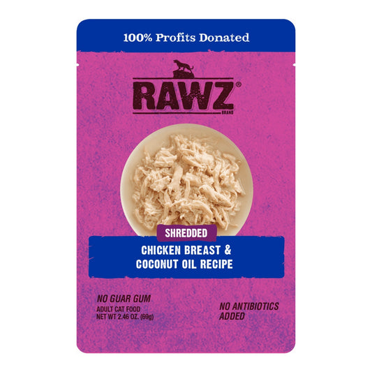 Rawz Shredded Cat Pouch Chicken Breast Coconut Oil 2.46oz./8 Pouches/(Case of 6)