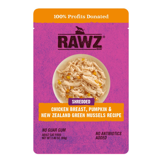 Rawz Shredded Cat Pouch Chicken Breast Pumpkin Nzgm 2.46oz./8 Pouches/(Case of 6)