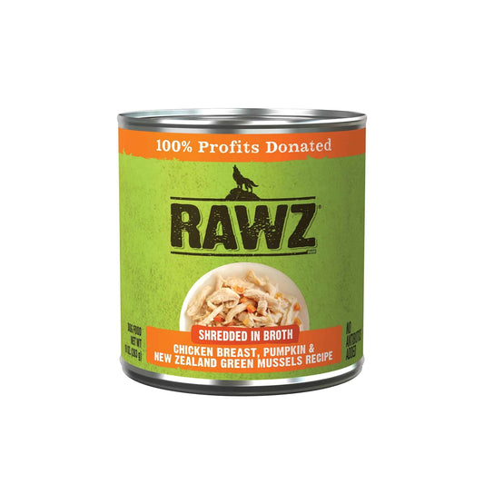 Rawz Shredded Dog 10oz. Chicken Breast Pumpkin New Zealand Green Mussels (Case of 12)