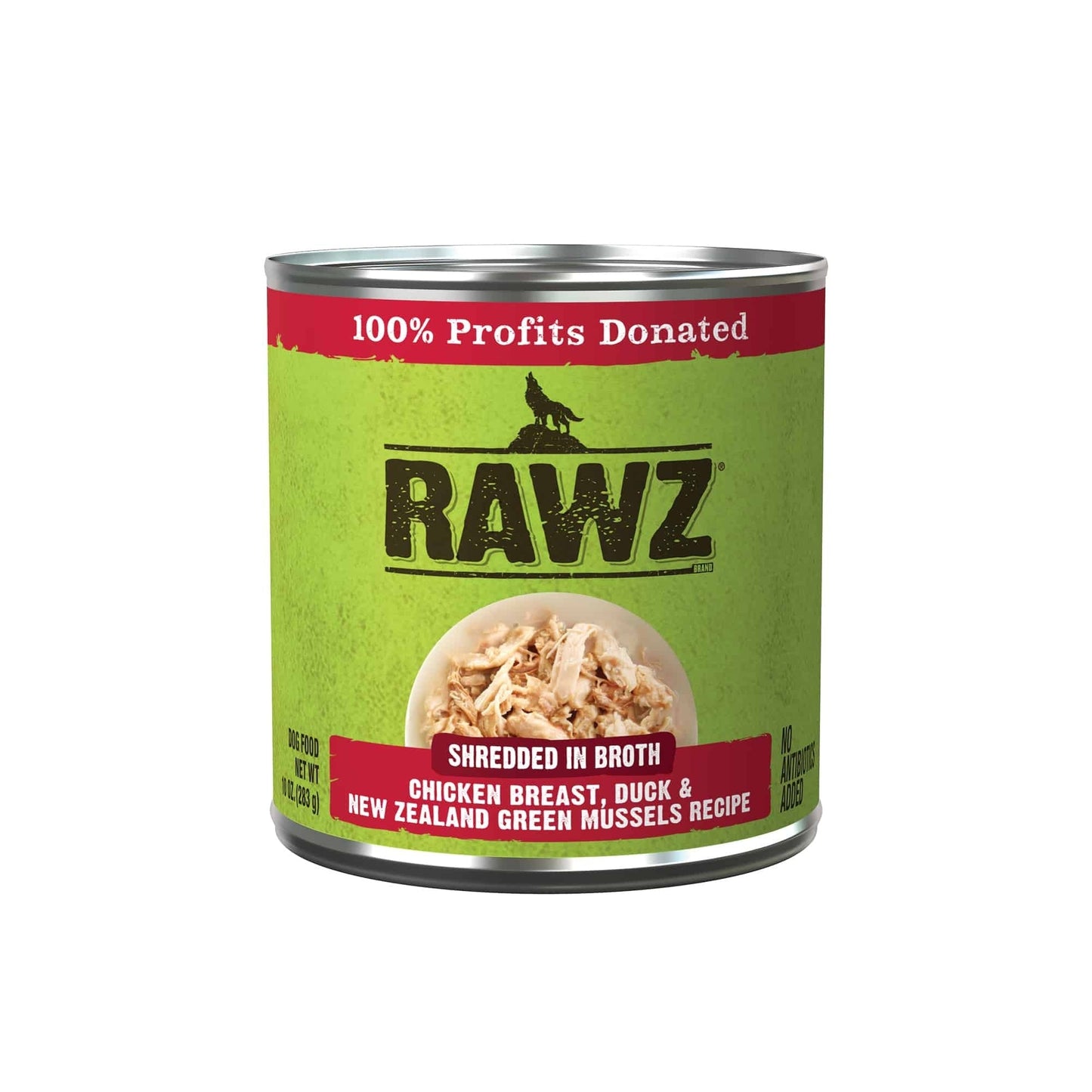 Rawz Shredded Dog 10oz. Chicken Breast Duck New Zealand Green Mussels (Case of 12)