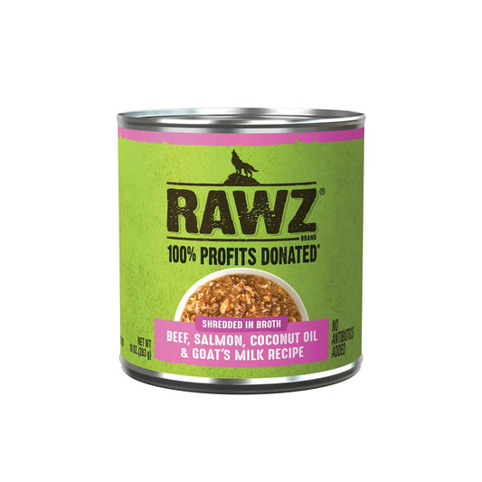 Rawz Shredded Dog 10oz. Beef Salmon Coconut Oil Goat Milk (Case of 12)