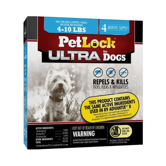 Petlock Ultra Flea & Tick Control for Dogs 5-10 Lb-4 Pk