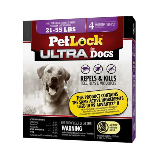 Petlock Ultra Flea & Tick Control for Dogs 21-55 Lb-4 Pk