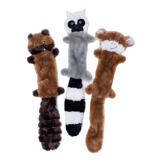 ZippyPaws Skinny Peltz Dog Toy Chipmunk, Lemur, Monkey 1ea/LG, 3 pk