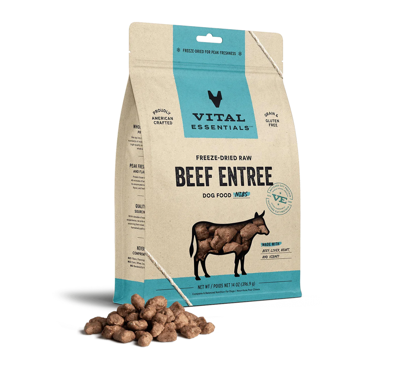 Vital Essentials Dog Freeze-Dried Nibs Beef 14oz.