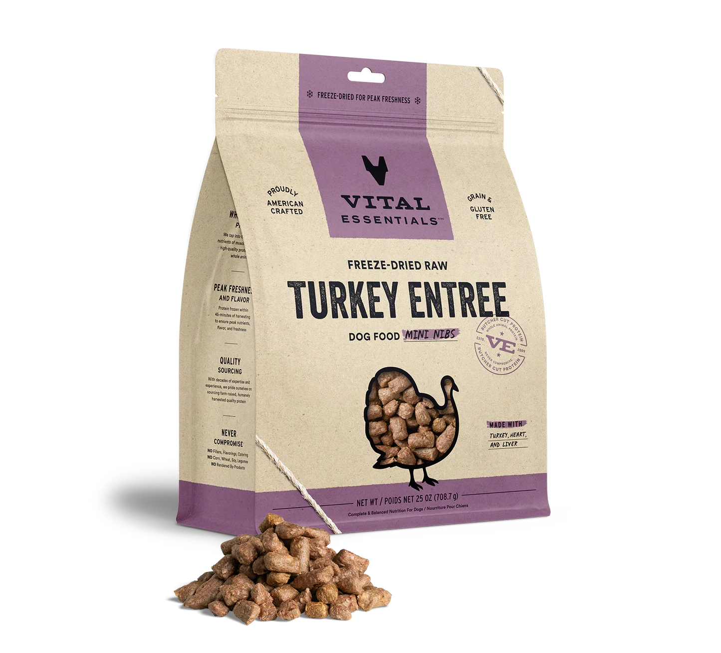 Vital Essentials Dog Freeze-Dried Mini Nibs Turkey 25oz.