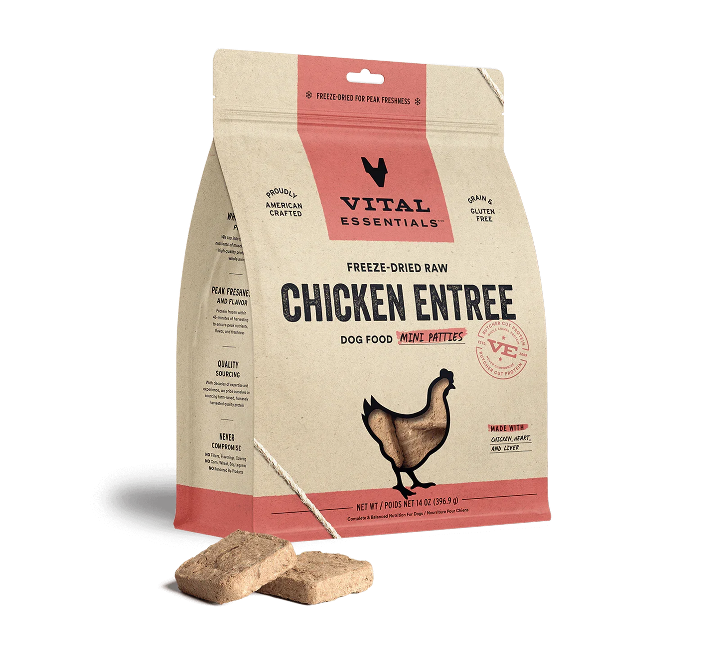 Vital Essentials Dog Freeze-Dried Mini Patties Chicken 14oz.