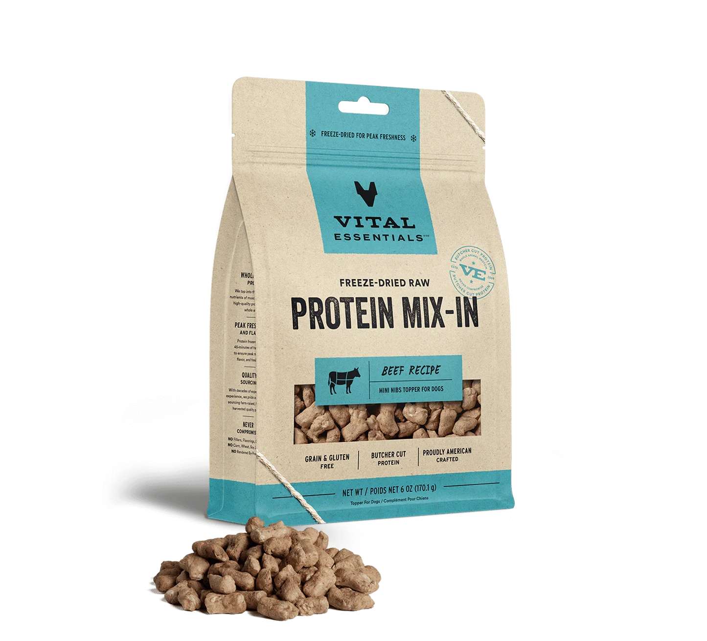 Vital Essentials Dog Freeze Dried Topper Beef 6oz.