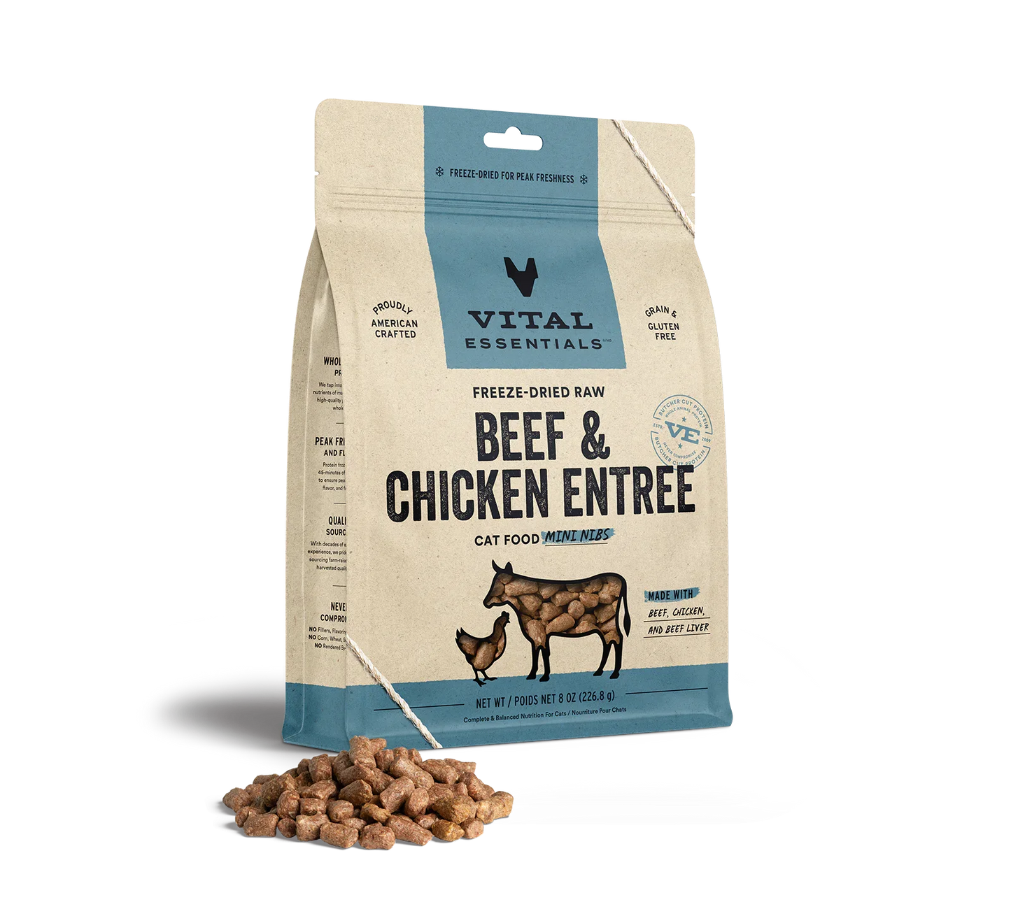 Vital Essentials Cat Freeze Dried Mini Nibs Beef Chicken 8oz.