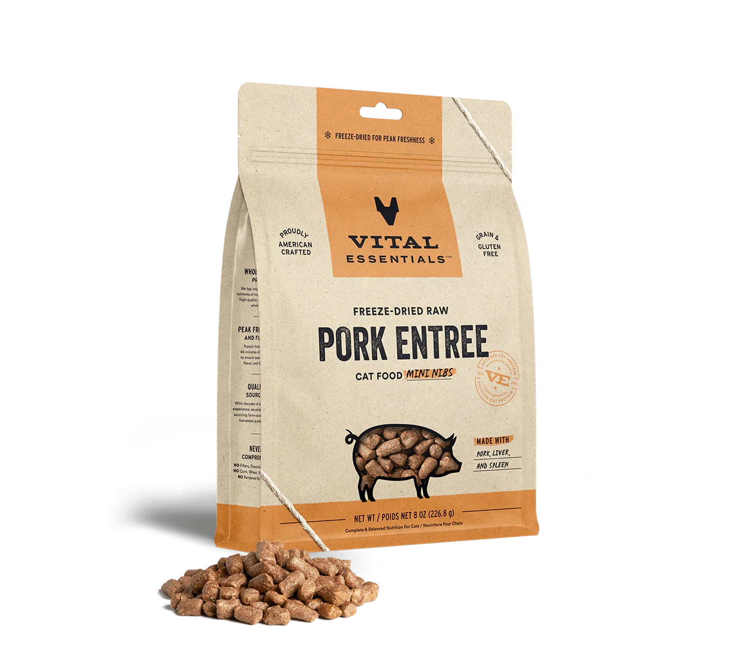 Vital Essentials Cat Freeze Dried Mini Nibs Pork 8oz.