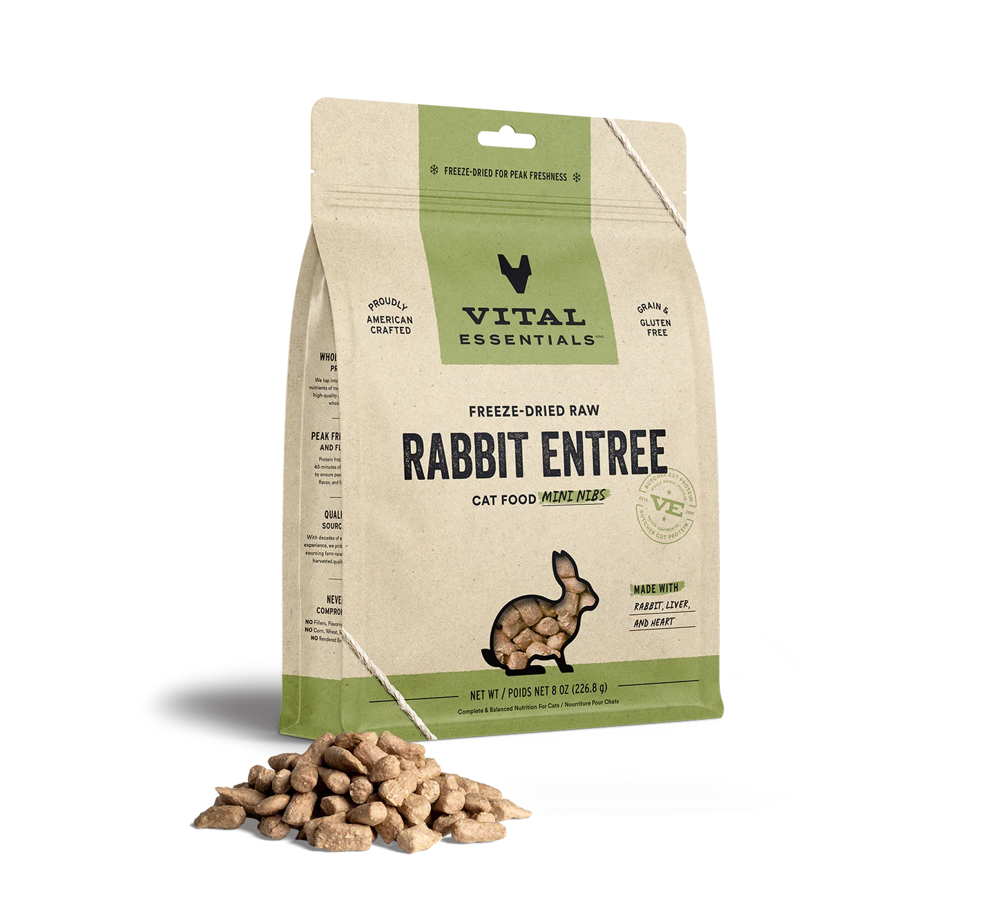 Vital Essentials Cat Freeze Dried Mini Nibs Rabbit 8oz.