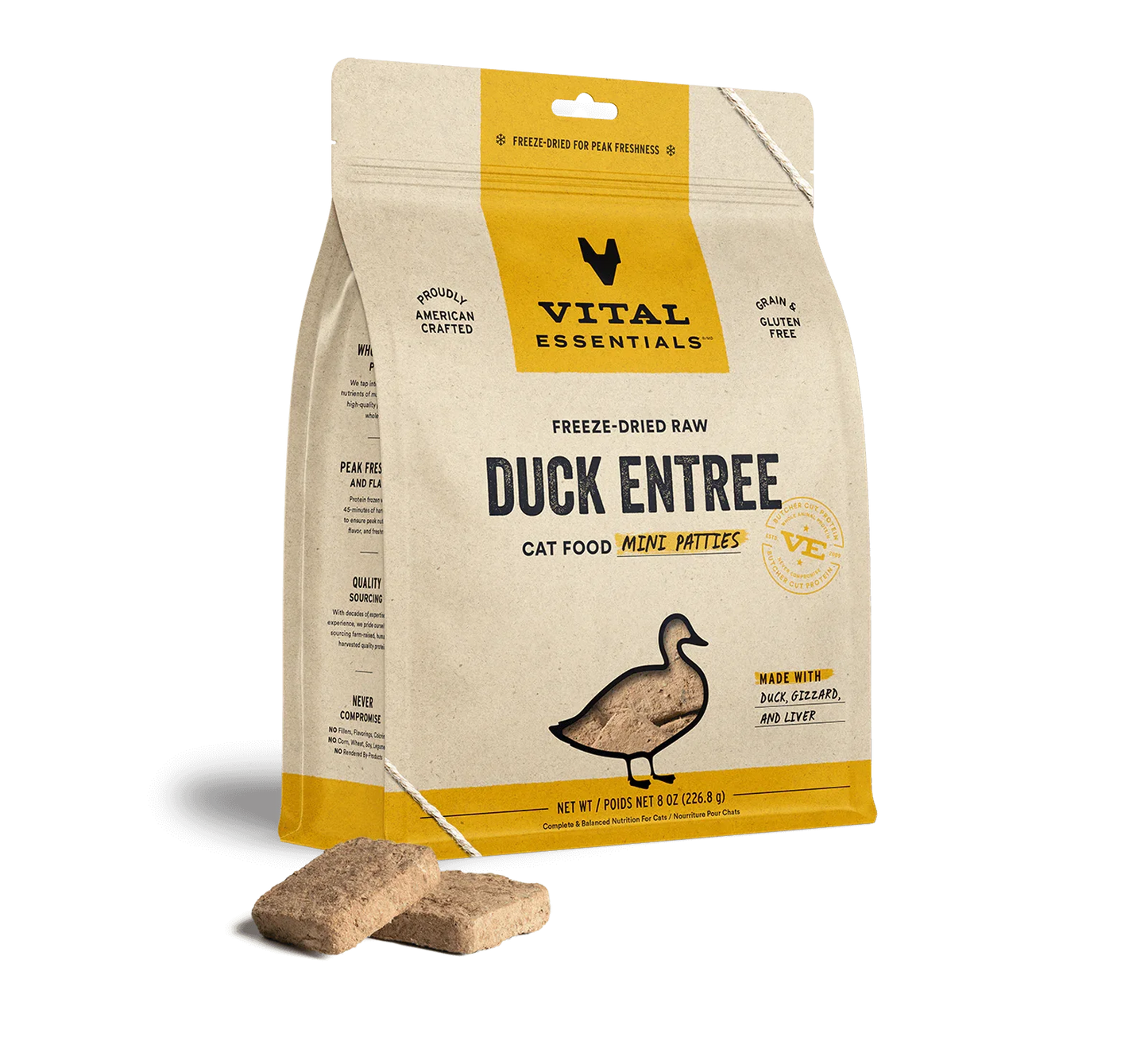 Vital Essentials Cat Freeze Dried Mini Patties Duck 8oz.