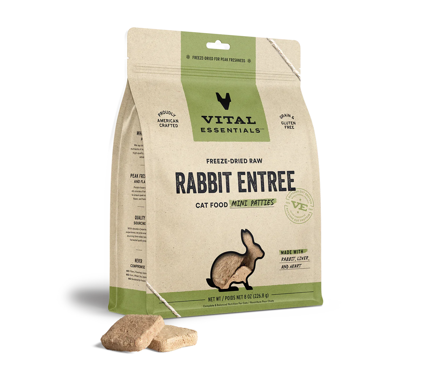 Vital Essentials Cat Freeze Dried Mini Patties Rabbit 8oz.