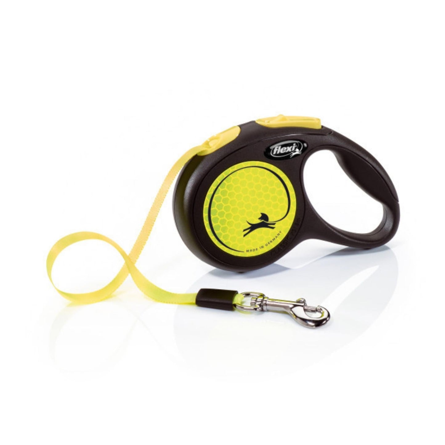 Flexi Classic Retractible Neon Reflective Tape Leash Black/Neon Yellow, 1ea/XS, 10 ft