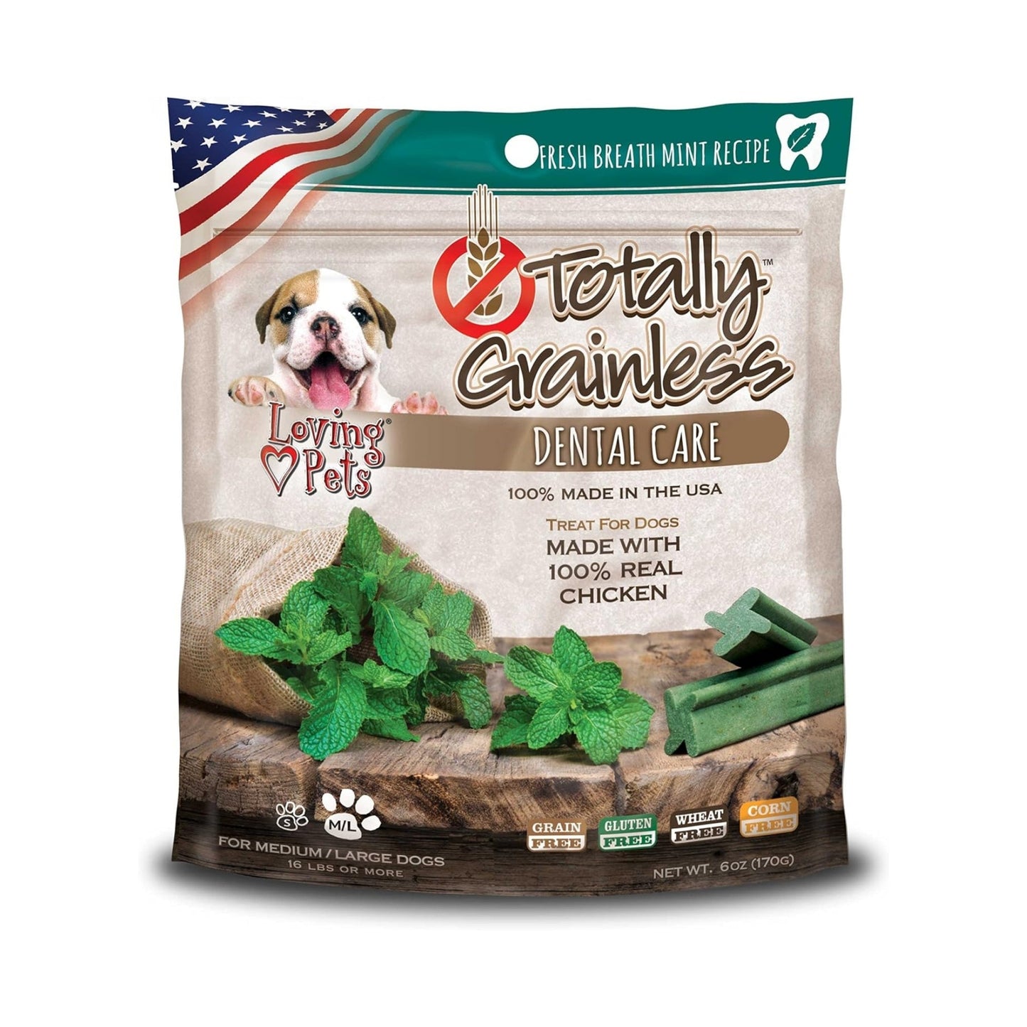 Loving Pets Totally Grainless Dental Care Dog Treats Fresh Breath Mint 1ea/6 oz, LG