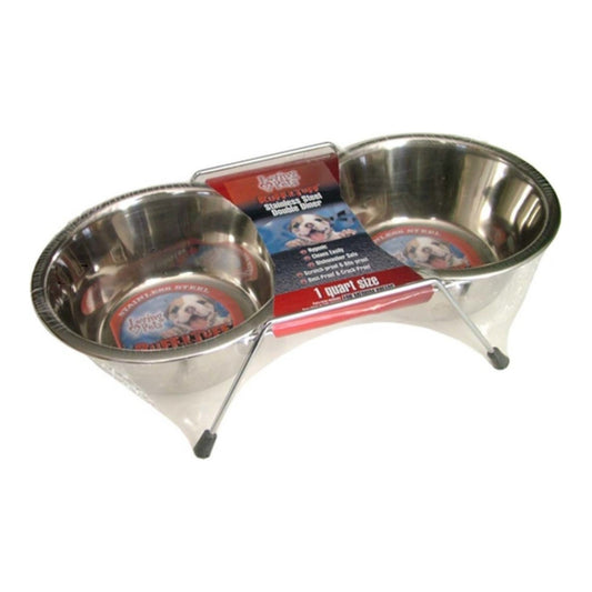 Loving Pets Stainless Steel Double Dog Diner Wrapped Silver 1ea/2 qt