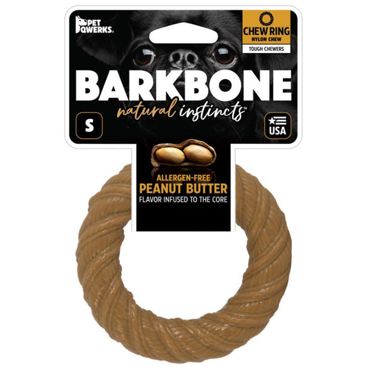 Pet Qwerks Barkbone Natural Instincts Nylon Chew Ring Dog Toy Peanut Butter 1ea/SM