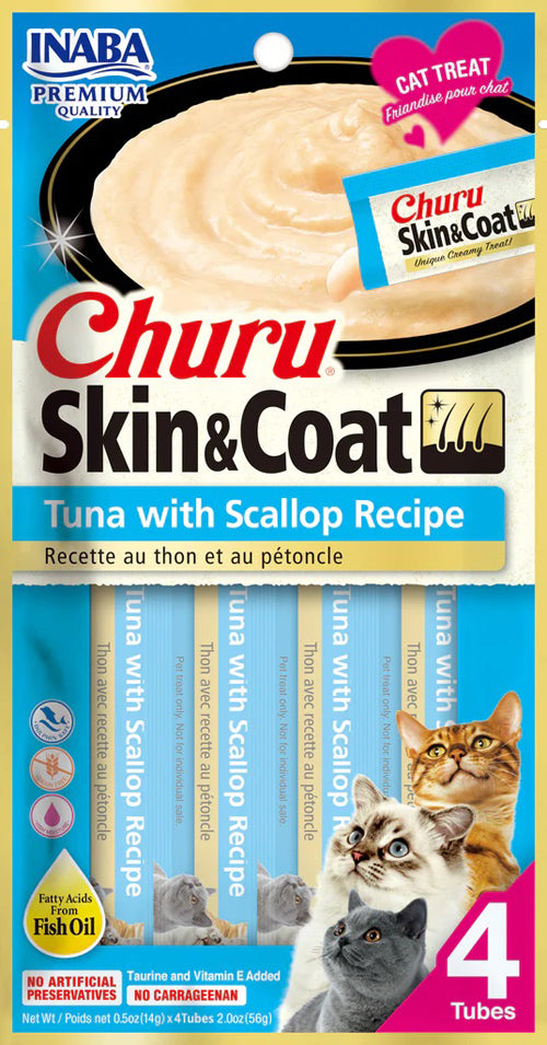 Inaba Cat Churu Puree Skin and Coat Tuna Scallop 2Oz-6Ct