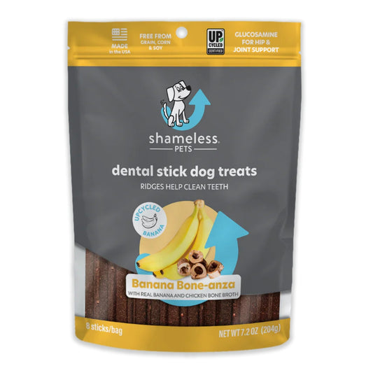 Shameless Dog Dental Sticks Banana/Bone Broth 7.2oz.