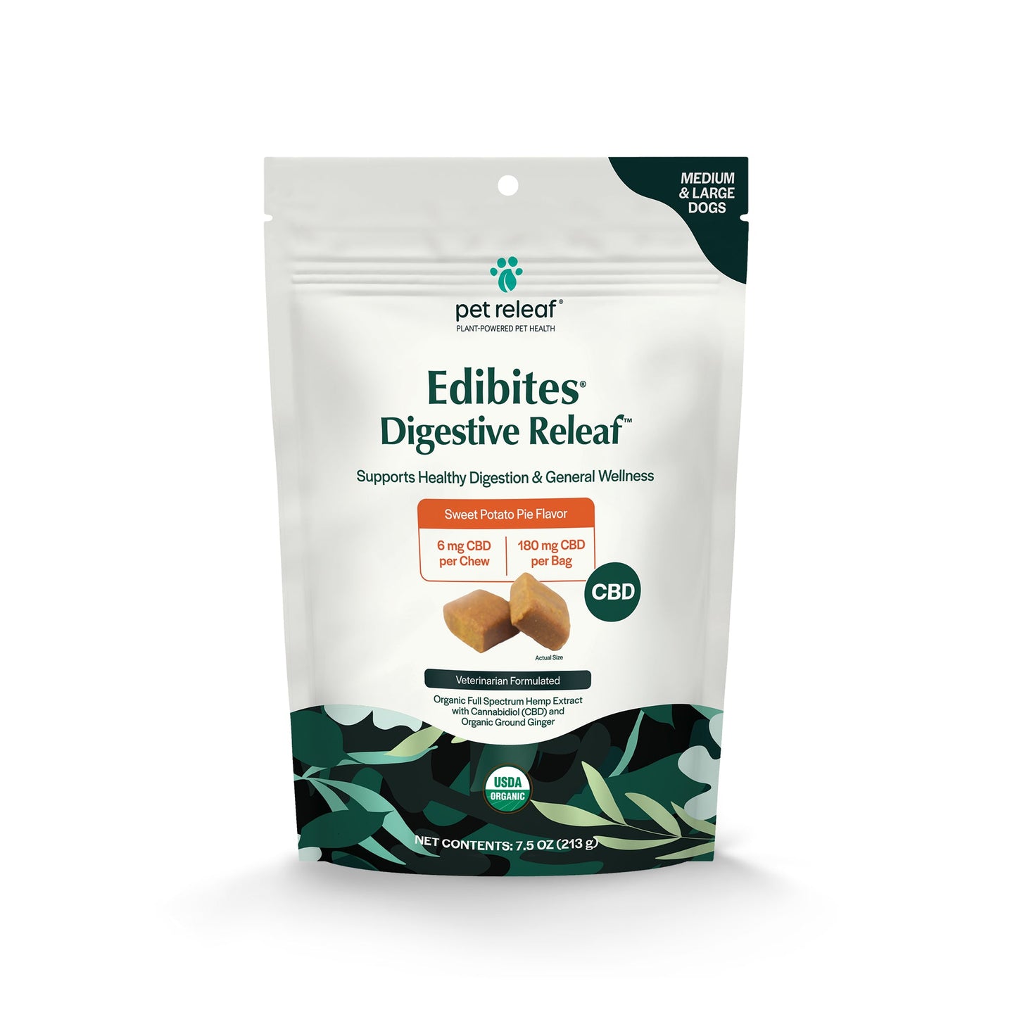 Pet Releaf Digestive Edibites Cbd Medium/ Large Dog 7.5oz. Sweet Potato 6Mg