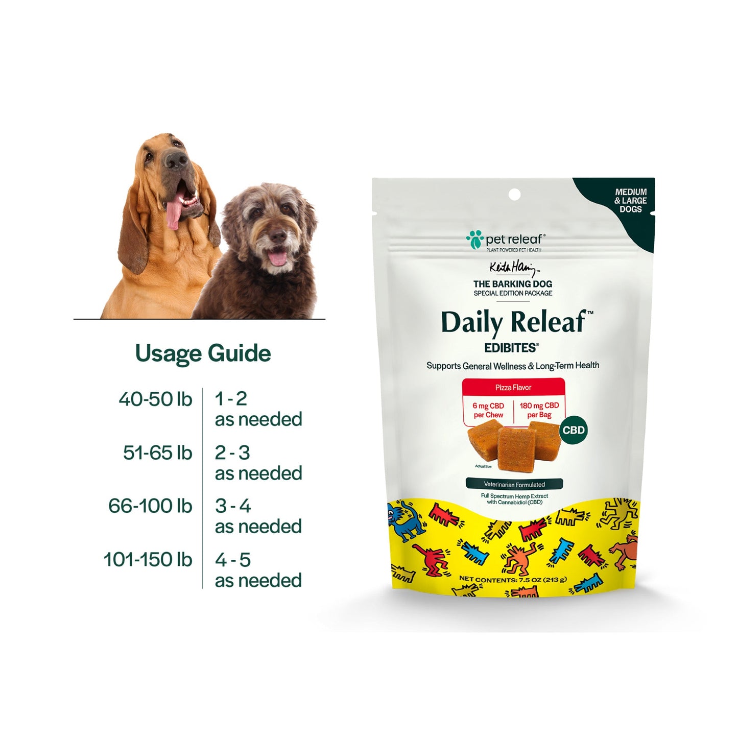 Pet Releaf Daily Keith Haring Edibites Cbd Medium/ Large Dog 7.5oz. Pizza 6Mg