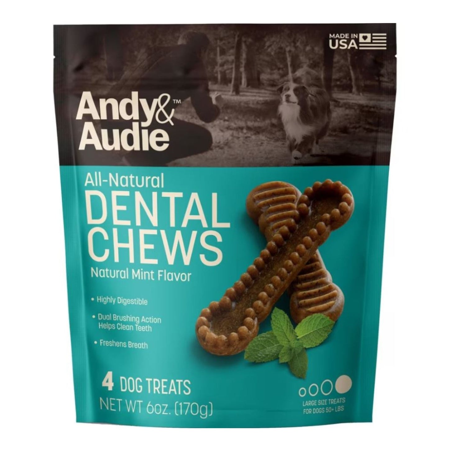 Andy & Audie Dental Chews For Dogs Mint Large 6oz.