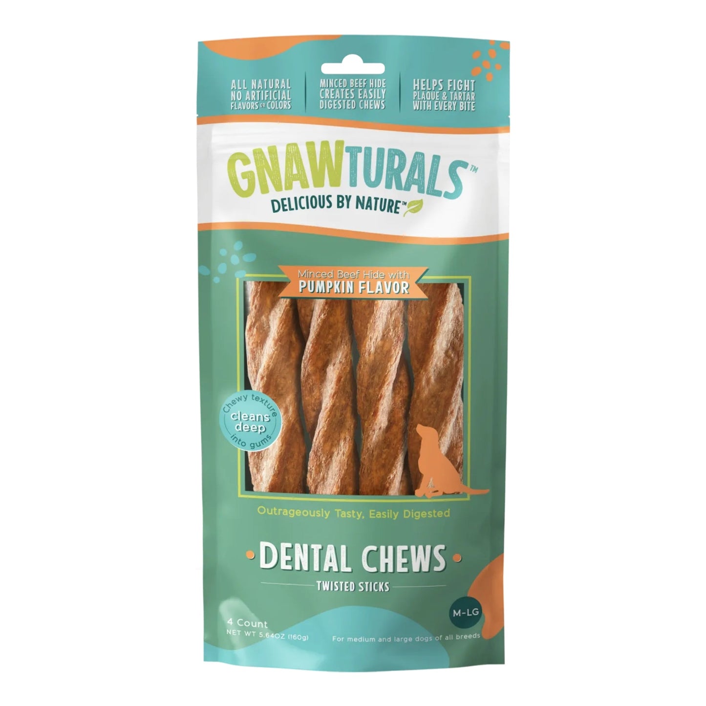 Gnawturals Dental Chews Twisted Stick Pumpkin Large 4 Count