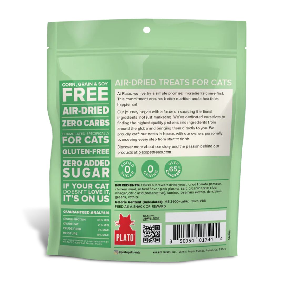 Plato Cat Grain Free Air Dried Treat Chicken Catnip 2.5Oz