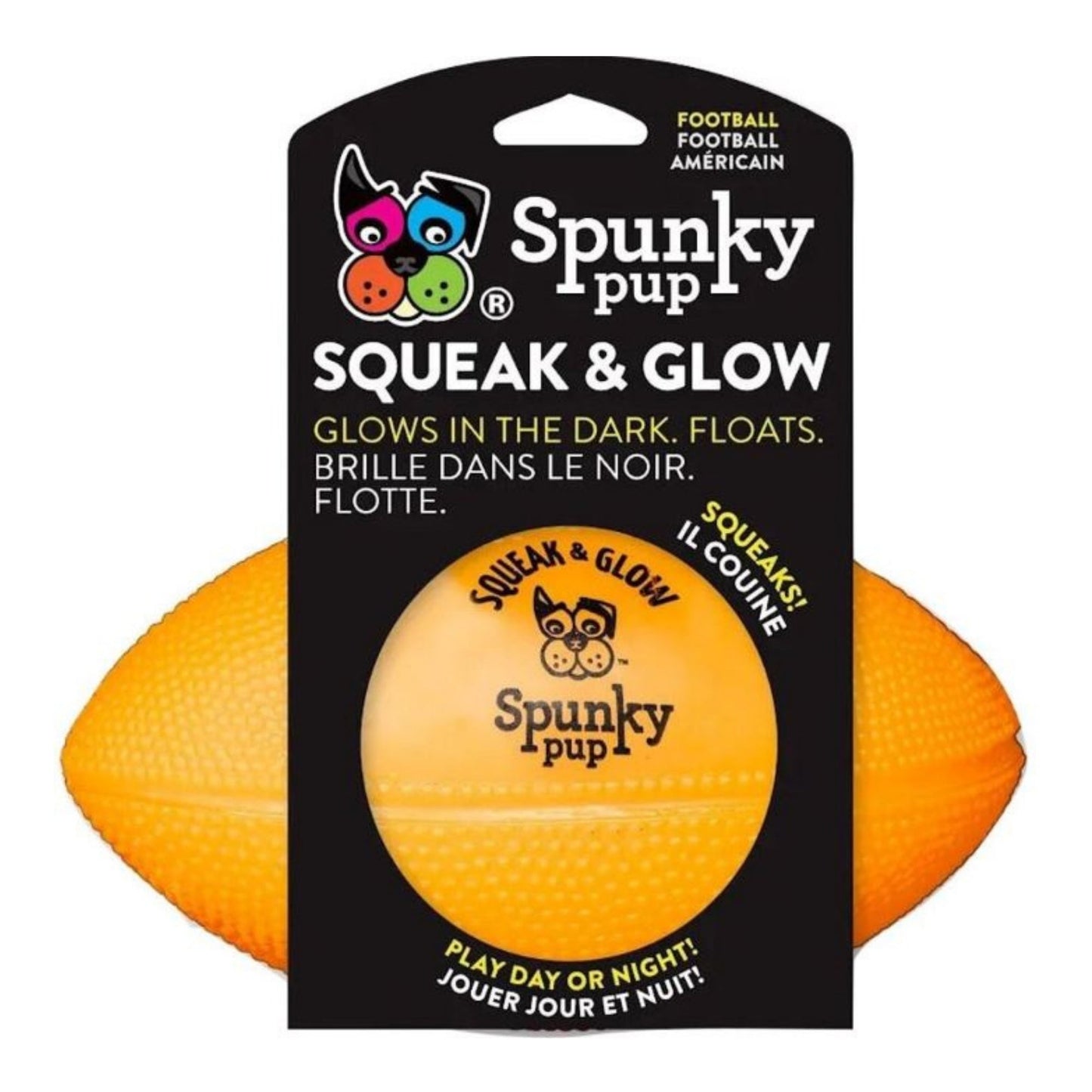 Spunkypup Squeak & Glow Ball Toy Football One Size